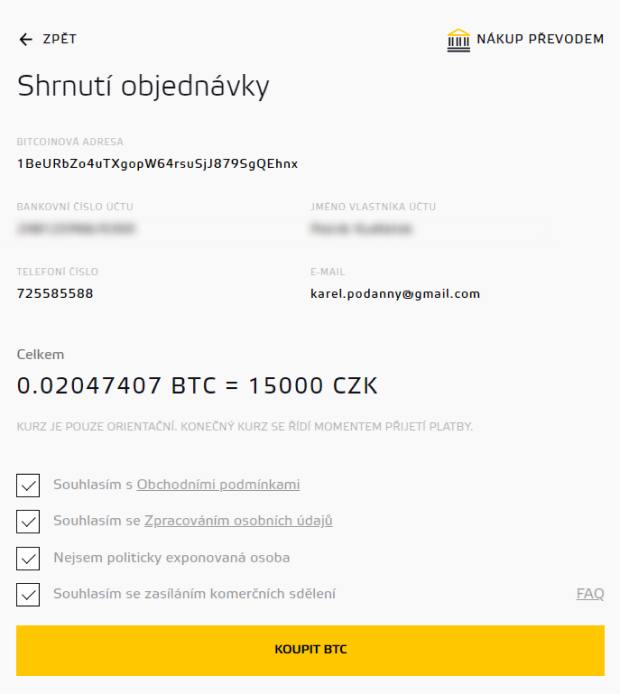 Nákup bitcoinu online. 